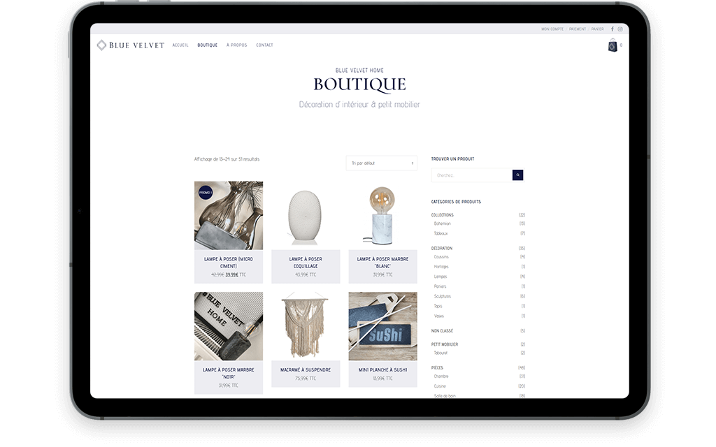 Site web Blue Velvet Home